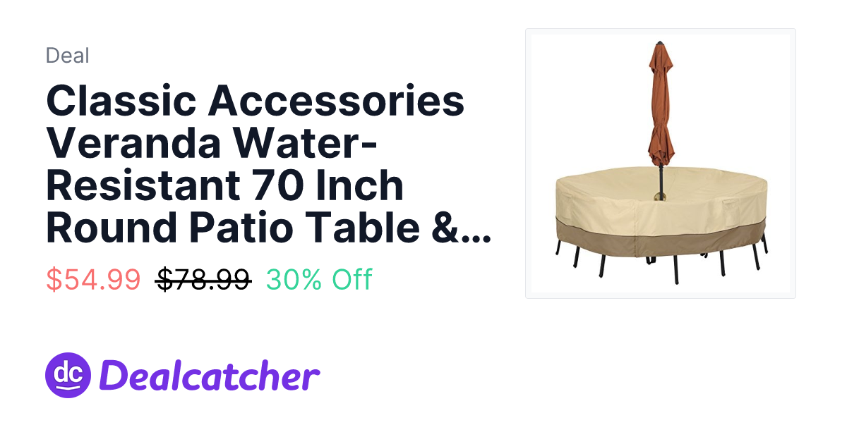 Amazon - Classic Accessories Veranda Water-Resistant 70 Inch Round Patio Table & Chair Set Cover $54.99