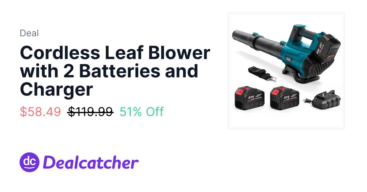 Amazon - Cordless Leaf Blower with 2 Batteries and Charger $58.49
