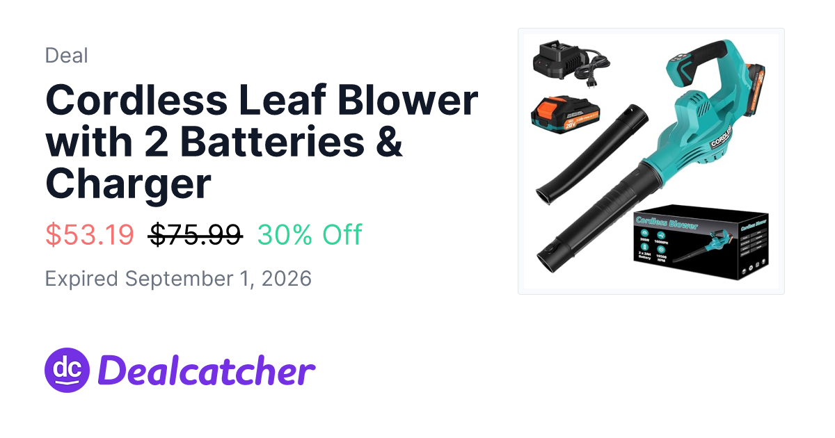 Amazon - Cordless Leaf Blower with 2 Batteries & Charger $53.19