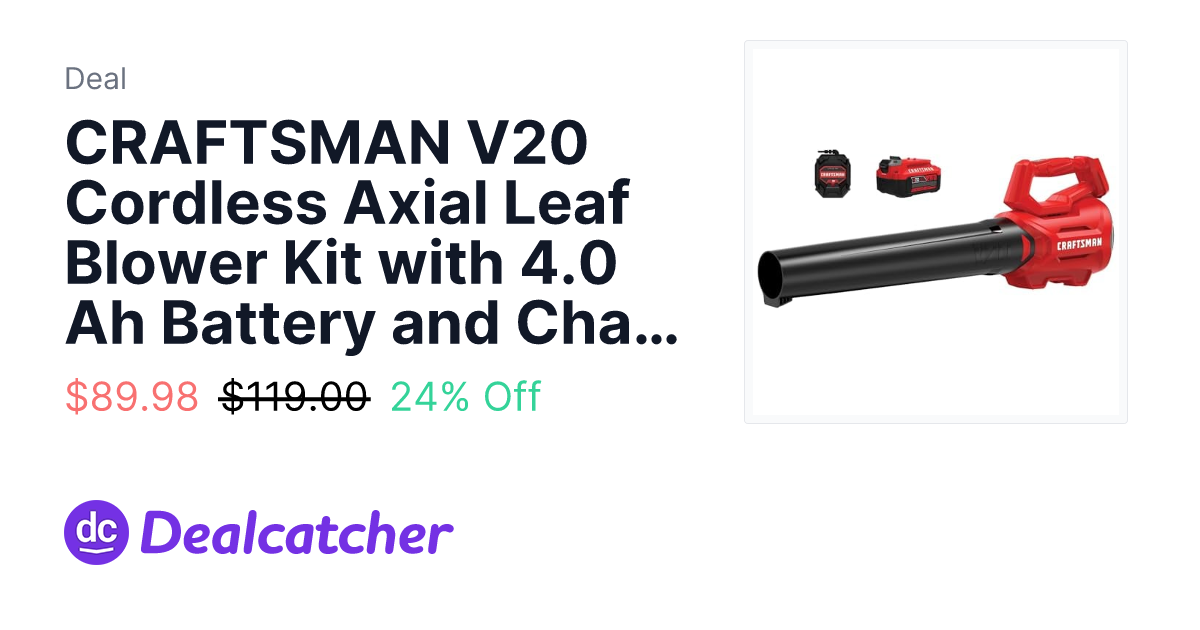 Amazon - CRAFTSMAN V20 Cordless Axial Leaf Blower Kit with 4.0 Ah Battery and Charger $89.98