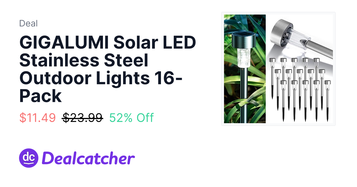 Amazon - GIGALUMI Solar LED Stainless Steel Outdoor Lights 16-Pack $11.49