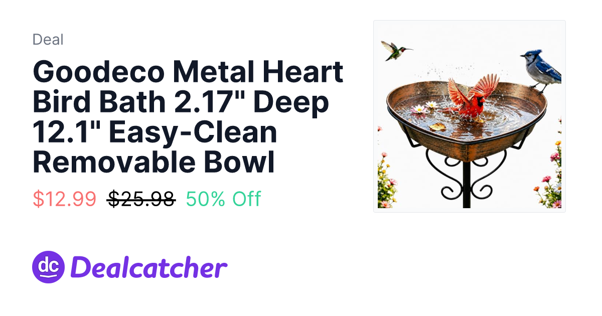Amazon - Goodeco Metal Heart Bird Bath 2.17" Deep 12.1" Easy-Clean Removable Bowl $12.99
