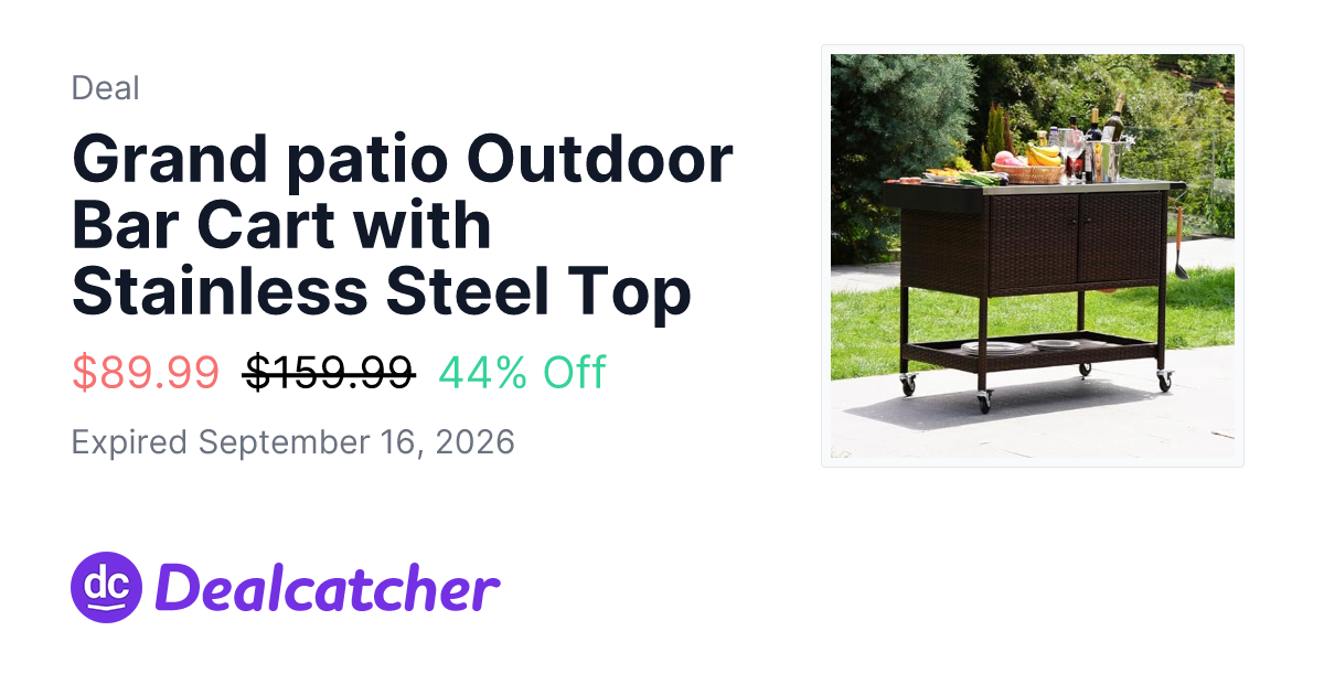 Amazon - Grand patio Outdoor Bar Cart with Stainless Steel Top $89.99