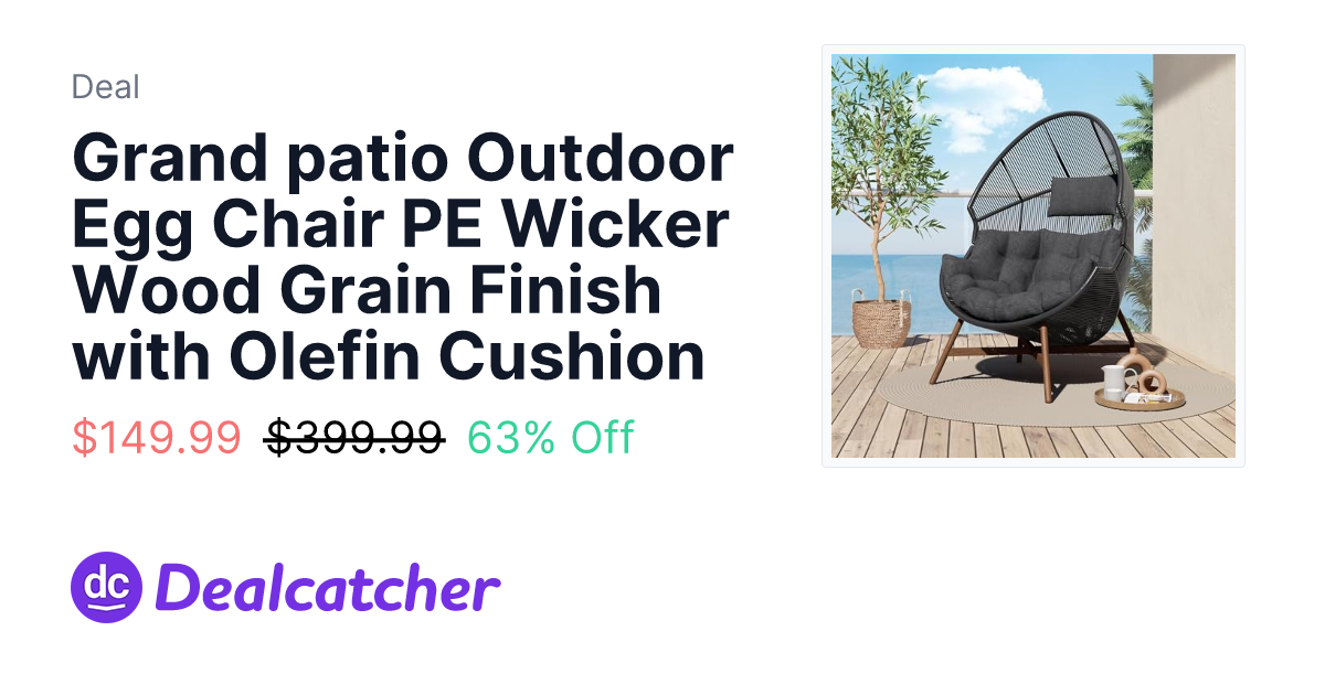 Amazon - Grand patio Outdoor Egg Chair PE Wicker Wood Grain Finish with Olefin Cushion $149.99