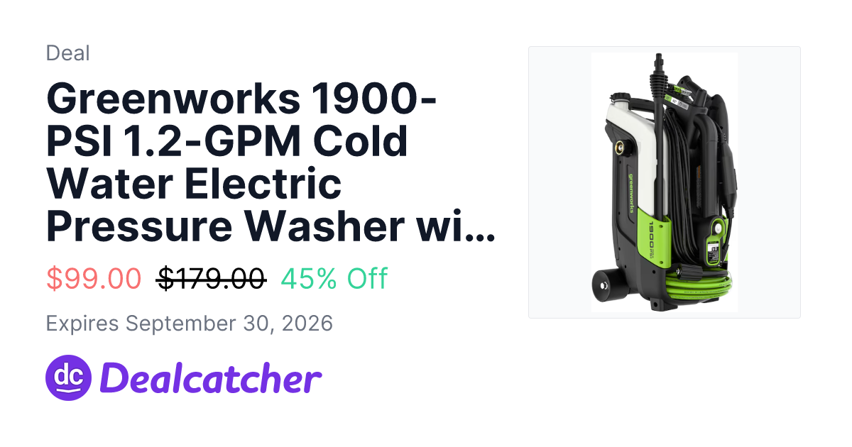 Lowes - Greenworks 1900-PSI 1.2-GPM Cold Water Electric Pressure Washer with 4 Spray Tips $99.00