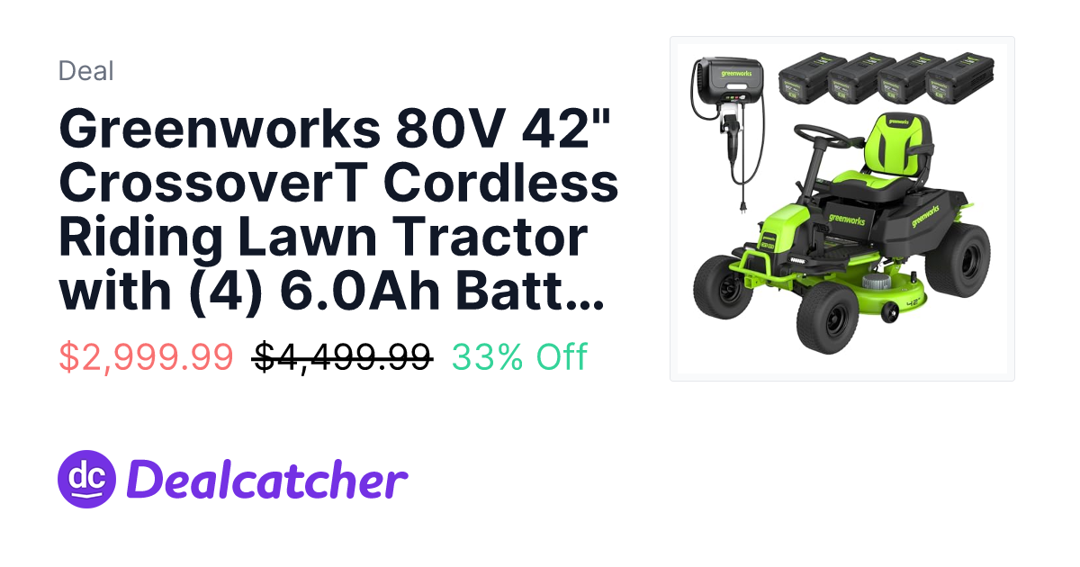 Amazon - Greenworks 80V 42" CrossoverT Cordless Riding Lawn Tractor with (4) 6.0Ah Batteries $2,999.99