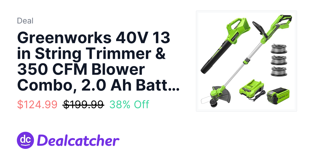 Amazon - Greenworks 40V 13 in String Trimmer & 350 CFM Blower Combo, 2.0 Ah Battery $124.99