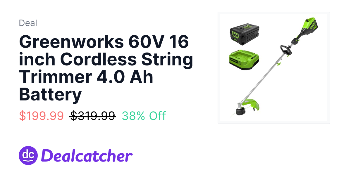 Amazon - Greenworks 60V 16 inch Cordless String Trimmer 4.0 Ah Battery $199.99