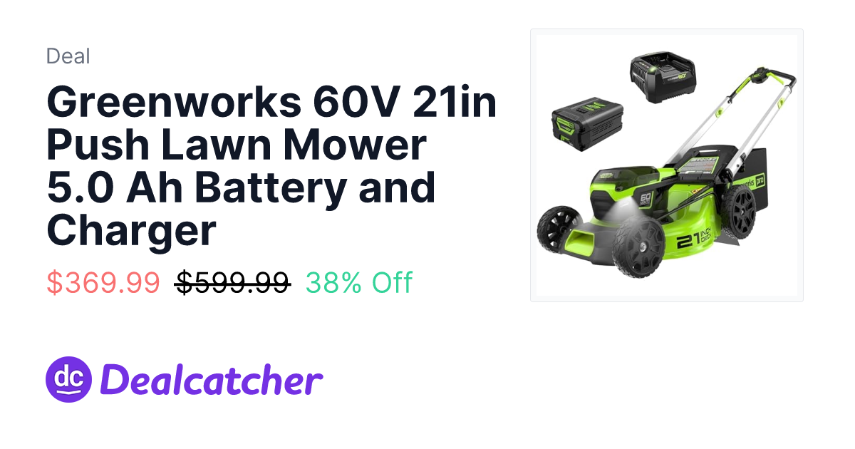 Amazon - Greenworks 60V 21in Push Lawn Mower 5.0 Ah Battery and Charger $369.99