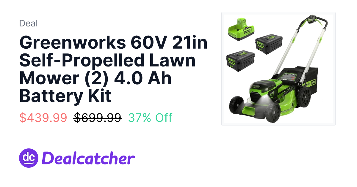 Amazon - Greenworks 60V 21in Self-Propelled Lawn Mower (2) 4.0 Ah Battery Kit $439.99