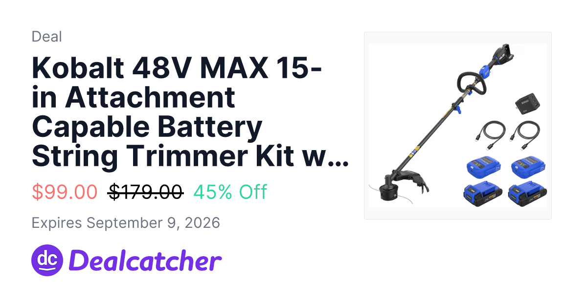 Lowes - Kobalt 48V MAX 15-in Attachment Capable Battery String Trimmer Kit with (2) 3.0Ah Batteries $99.00
