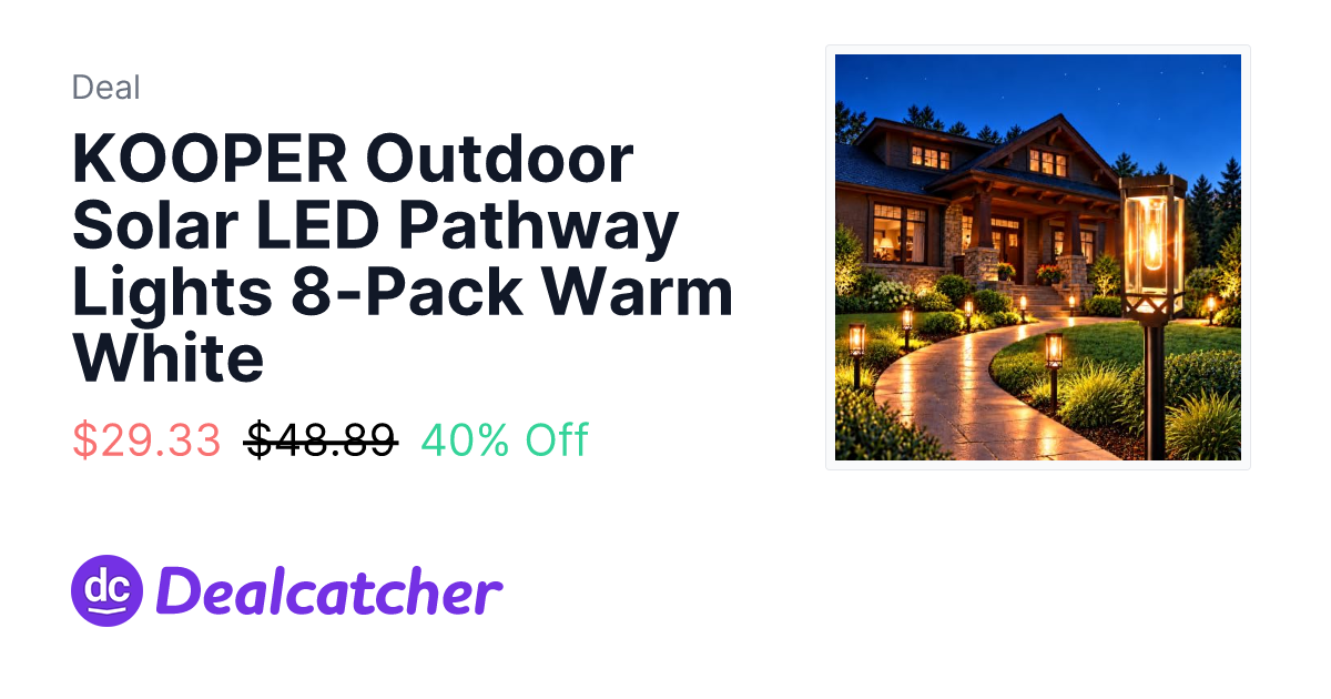 Amazon - KOOPER Outdoor Solar LED Pathway Lights 8-Pack Warm White $29.33