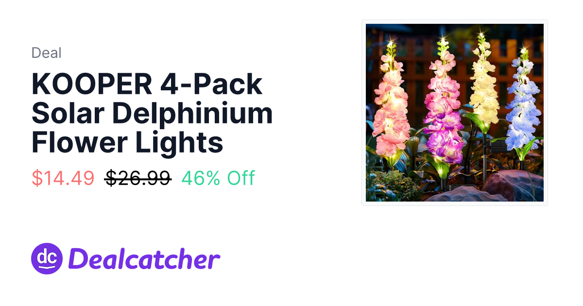 Amazon - KOOPER 4-Pack Solar Delphinium Flower Lights $14.49