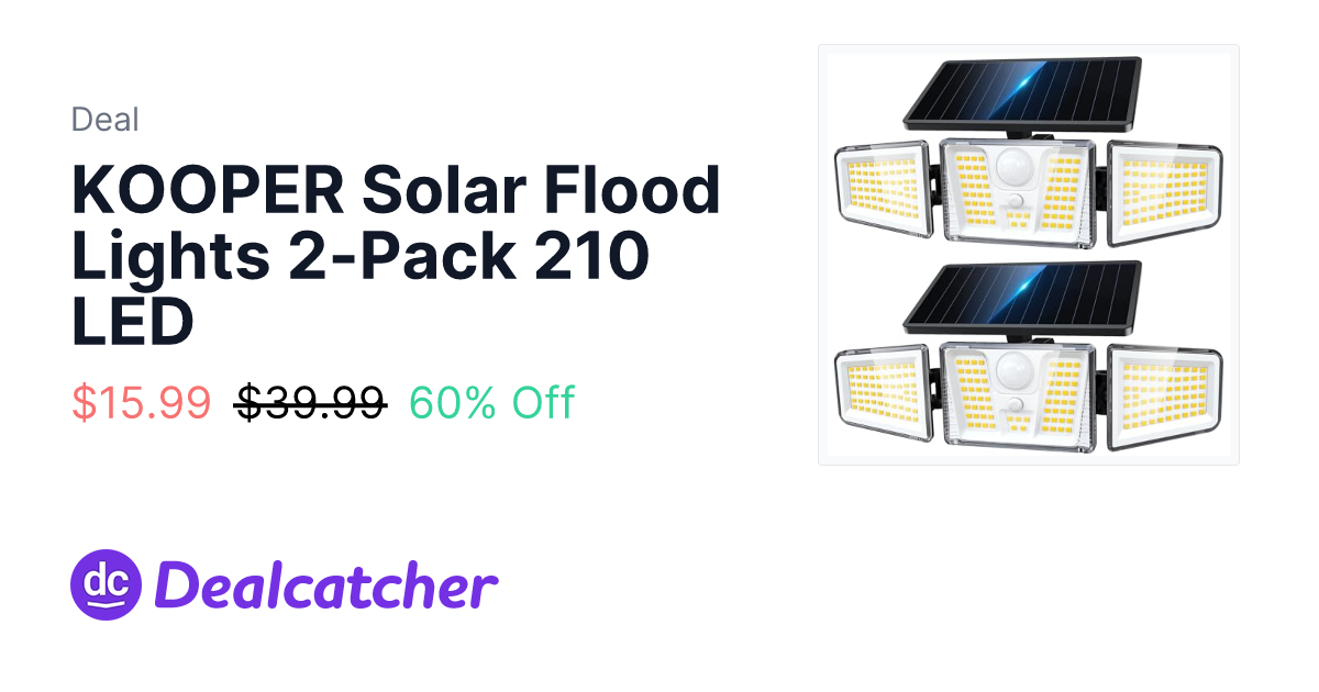 Amazon - KOOPER Solar Flood Lights 2-Pack 210 LED $15.99