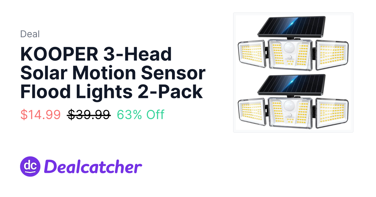 Amazon - KOOPER 3-Head Solar Motion Sensor Flood Lights 2-Pack $14.99