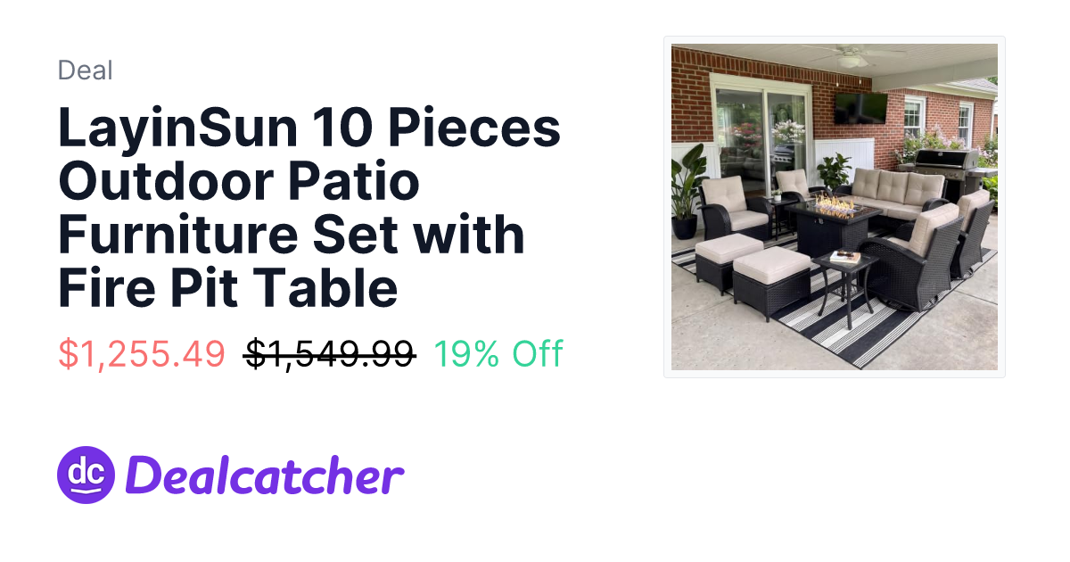 Amazon - LayinSun 10 Pieces Outdoor Patio Furniture Set with Fire Pit Table $1,255.49