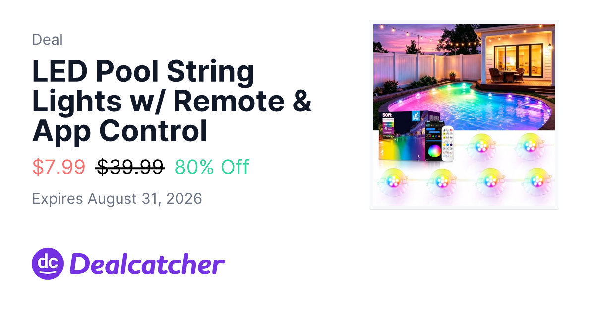 Amazon - LED Pool String Lights w/ Remote & App Control $7.99