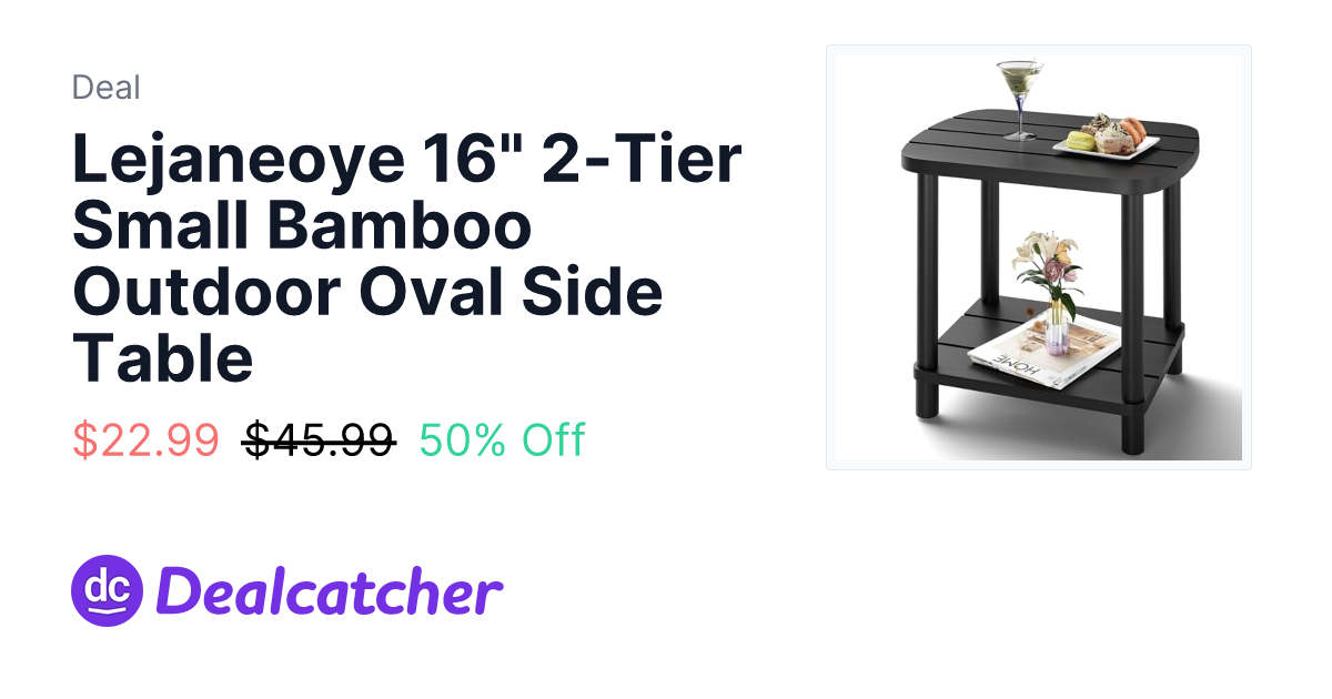Amazon - Lejaneoye 16" 2-Tier Small Bamboo Outdoor Oval Side Table $22.99