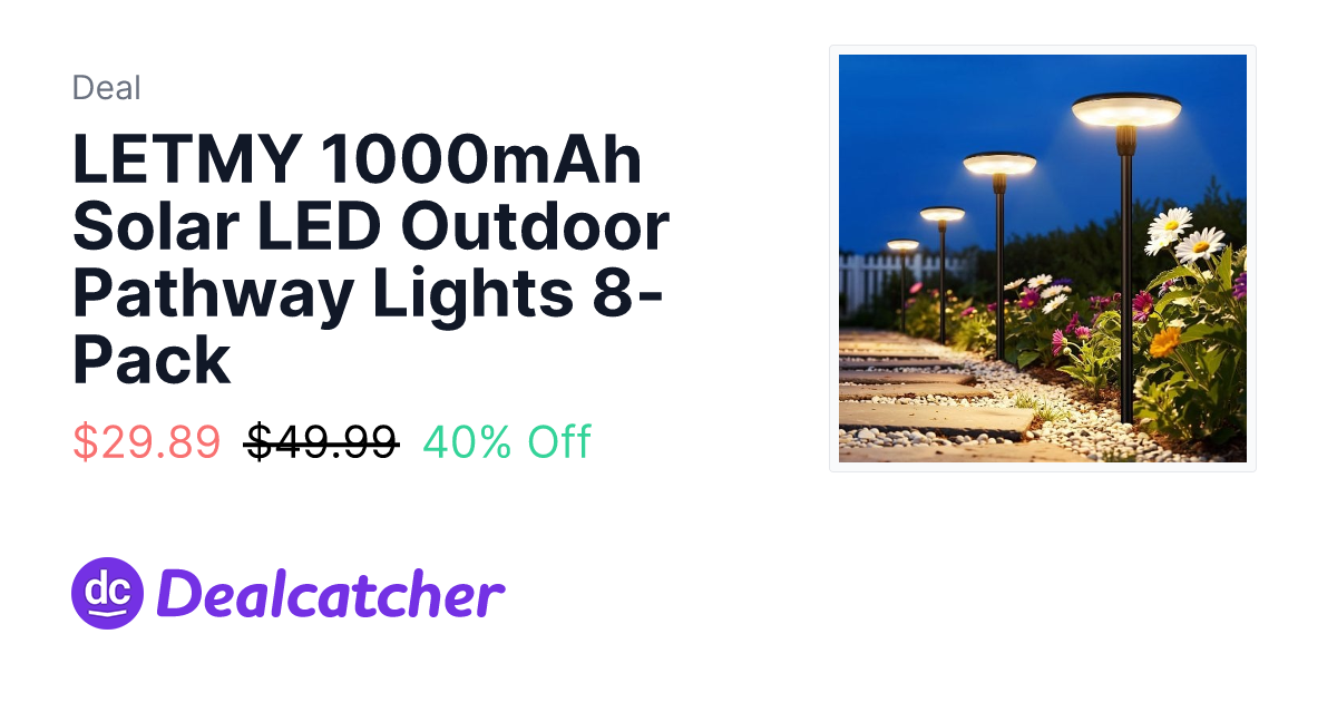 Amazon - LETMY 1000mAh Solar LED Outdoor Pathway Lights 8-Pack $29.89