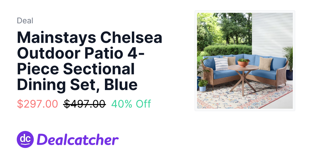 Walmart - Mainstays Chelsea Outdoor Patio 4-Piece Sectional Dining Set, Blue $297.00