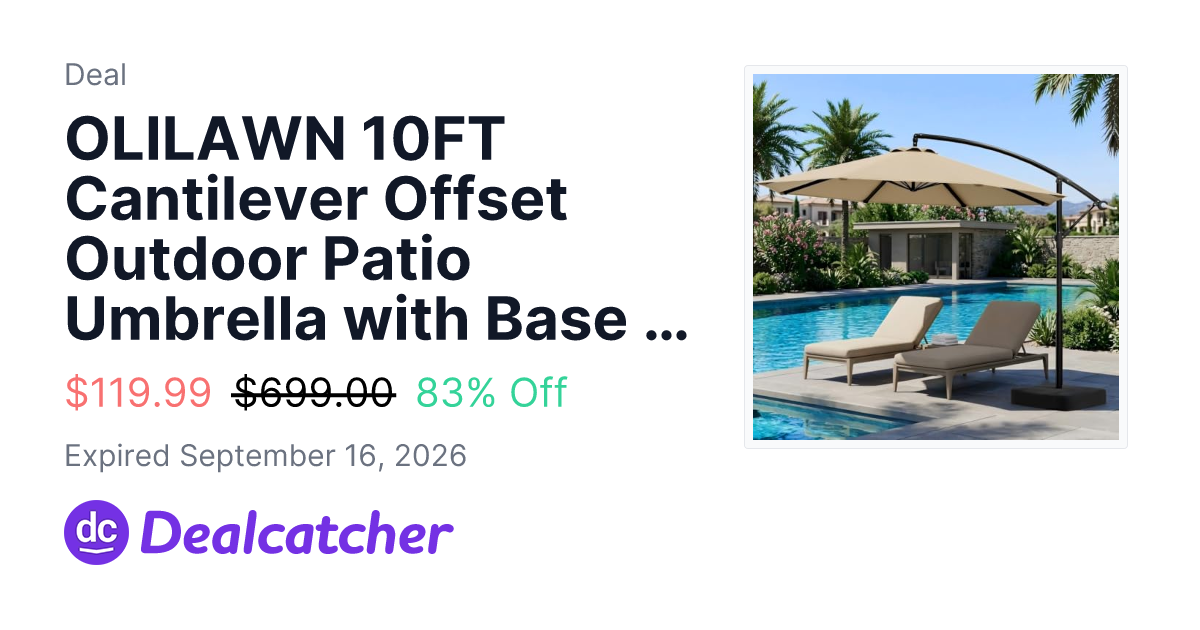Amazon - OLILAWN 10FT Cantilever Offset Outdoor Patio Umbrella with Base Included $119.99
