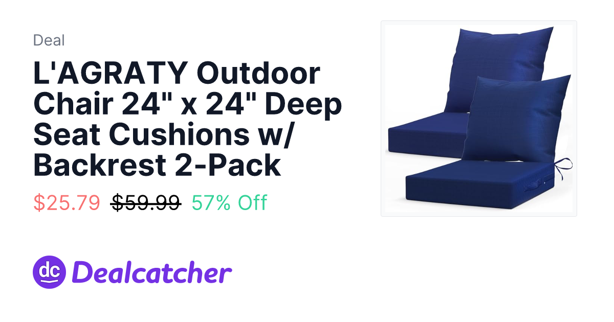 Amazon - L'AGRATY Outdoor Chair 24" x 24" Deep Seat Cushions w/ Backrest 2-Pack $25.79