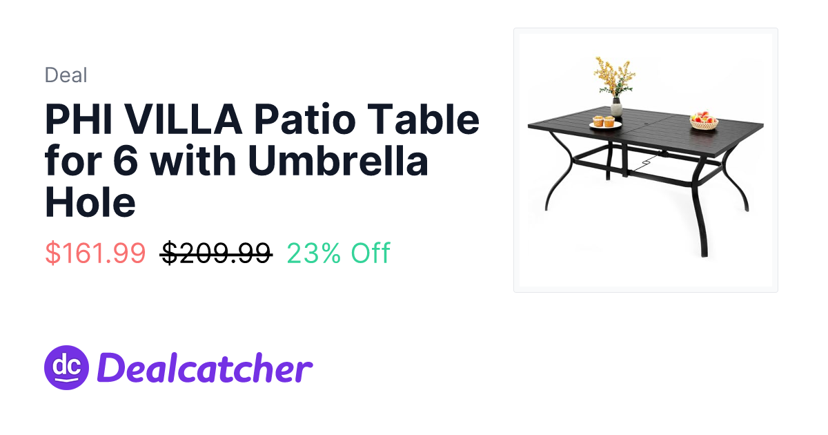 Amazon - PHI VILLA Patio Table for 6 with Umbrella Hole $161.99