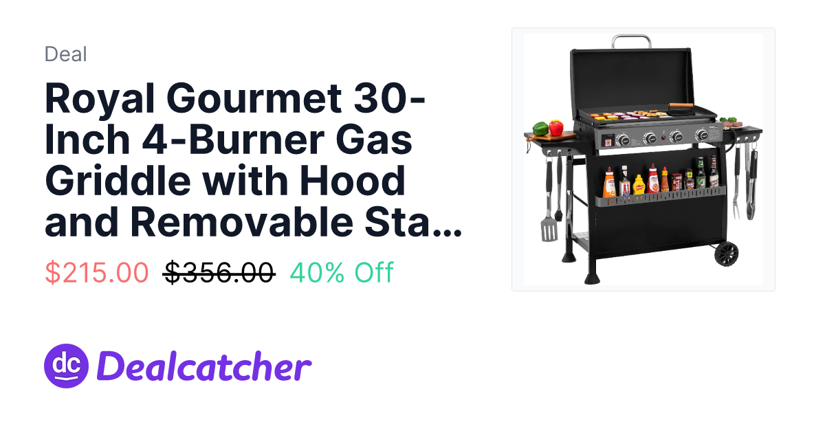 Wayfair - Royal Gourmet 30-Inch 4-Burner Gas Griddle with Hood and Removable Standing Cart $215.00