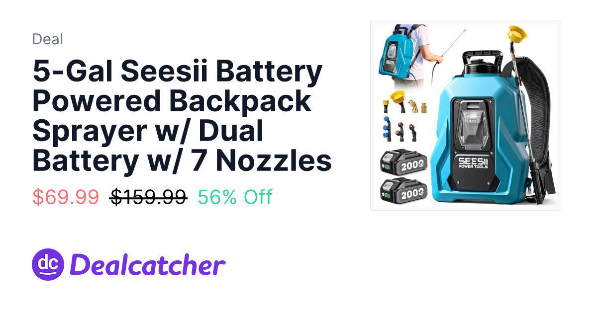 Amazon - 5-Gal Seesii Battery Powered Backpack Sprayer w/ Dual Battery w/ 7 Nozzles $69.99