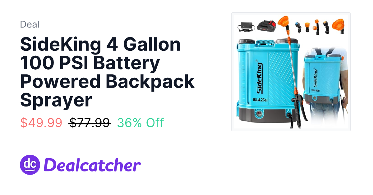 Amazon - SideKing 4 Gallon 100 PSI Battery Powered Backpack Sprayer $49.99