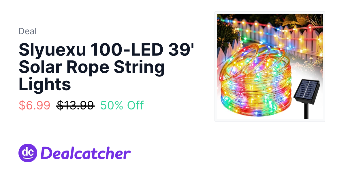 Amazon - Slyuexu 100-LED 39' Solar Rope String Lights $6.99