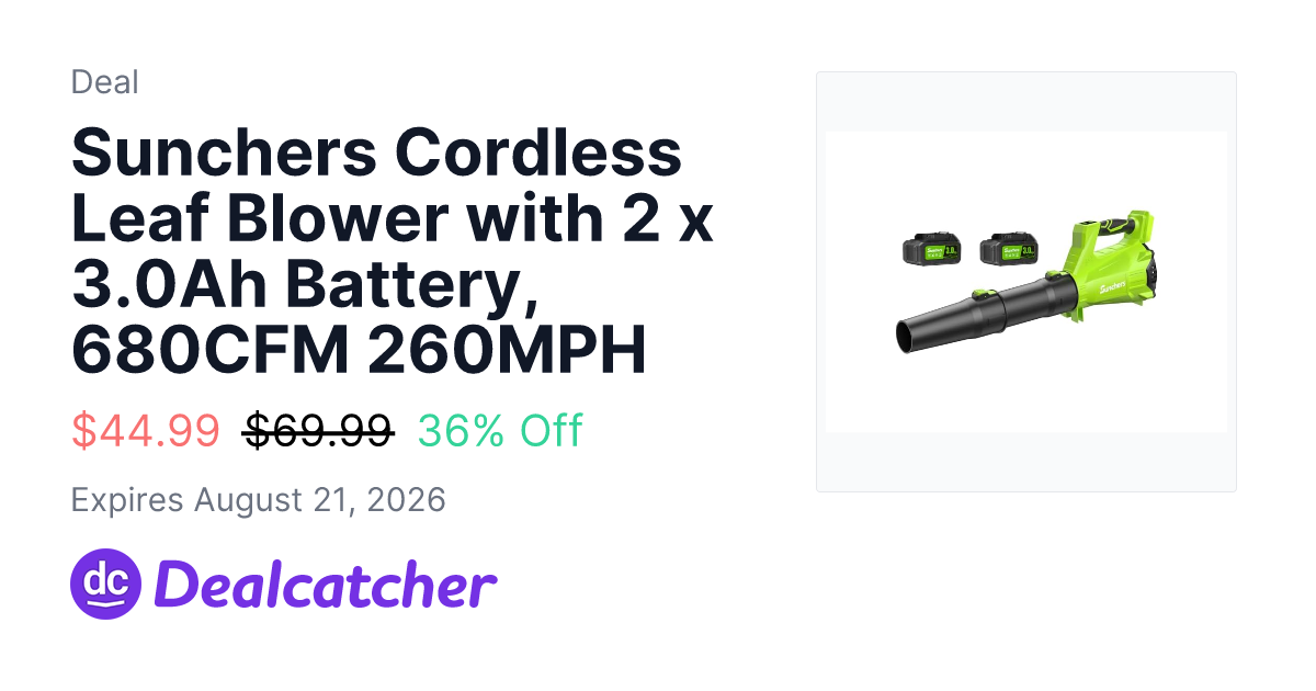 Woot - Sunchers Cordless Leaf Blower with 2 x 3.0Ah Battery, 680CFM 260MPH $44.99