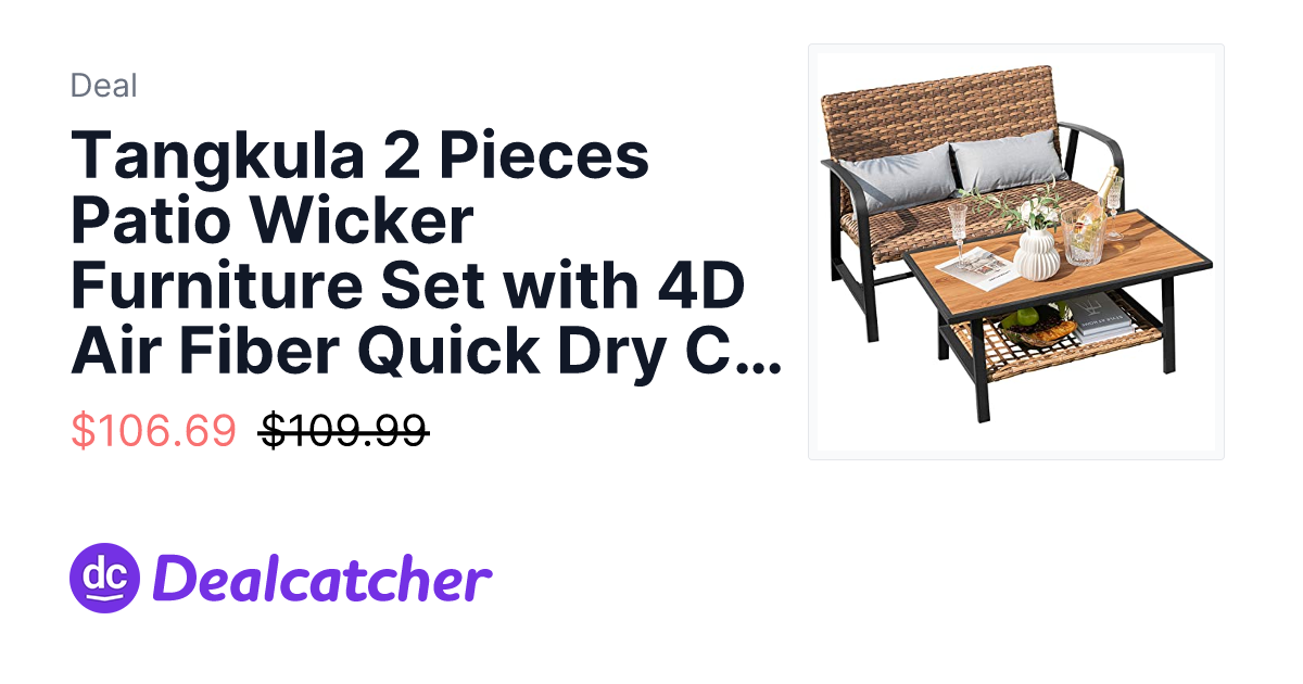 Amazon - Tangkula 2 Pieces Patio Wicker Furniture Set with 4D Air Fiber Quick Dry Cushion $106.69