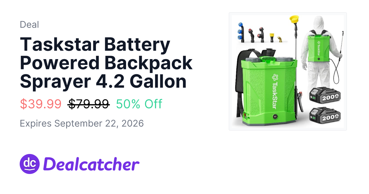 Amazon - Taskstar Battery Powered Backpack Sprayer 4.2 Gallon $39.99