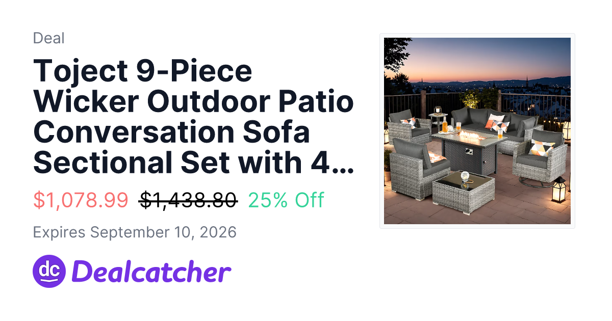 Lowes - Toject 9-Piece Wicker Outdoor Patio Conversation Sofa Sectional Set with 42in Metal Fire Pit $1,078.99