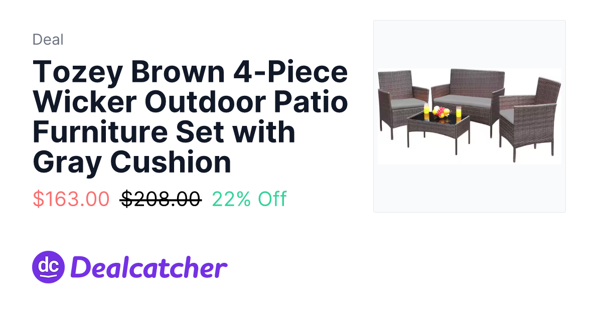 Home Depot - Tozey Brown 4-Piece Wicker Outdoor Patio Furniture Set with Gray Cushion $163.00