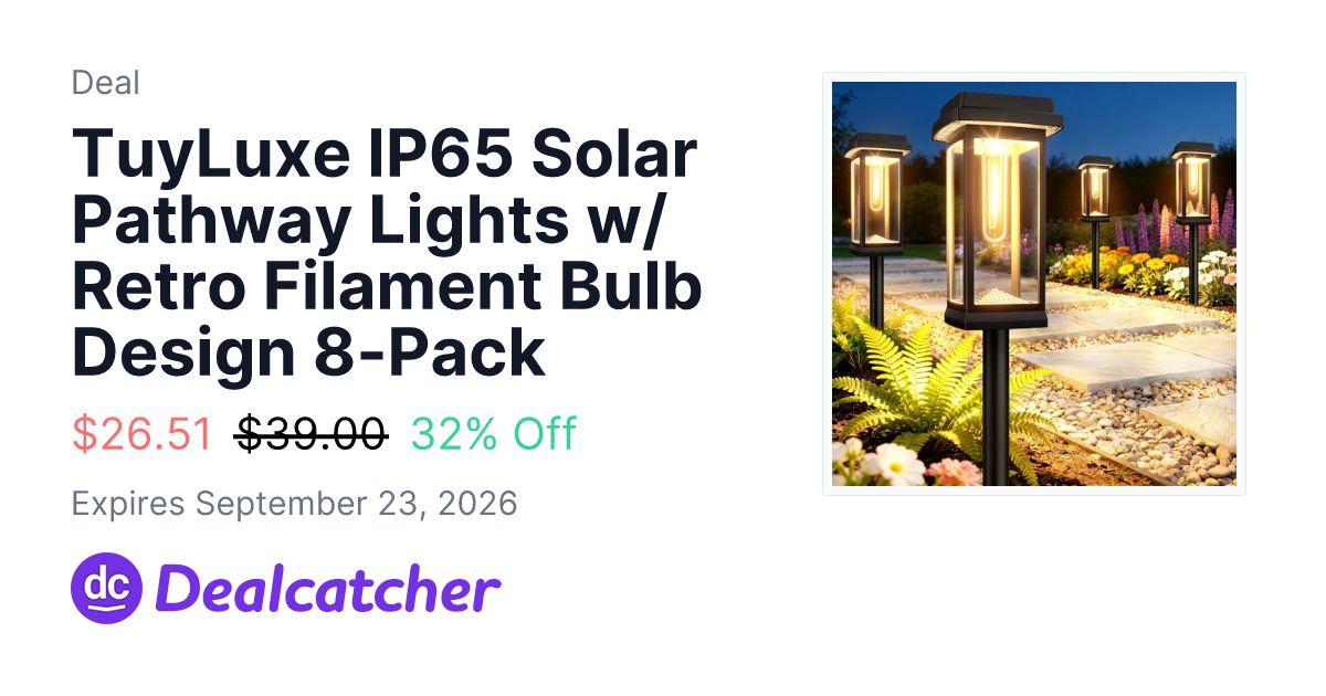 Amazon - TuyLuxe IP65 Solar Pathway Lights w/ Retro Filament Bulb Design 8-Pack $26.51