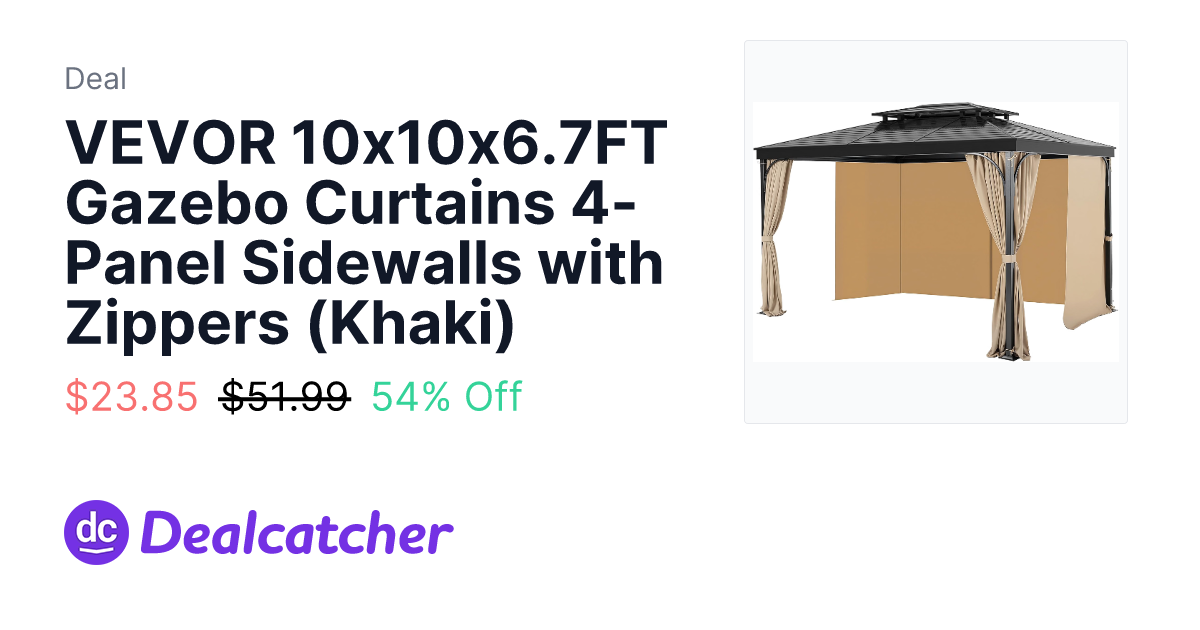 Amazon - VEVOR 10x10x6.7FT Gazebo Curtains 4-Panel Sidewalls with Zippers (Khaki) $23.85