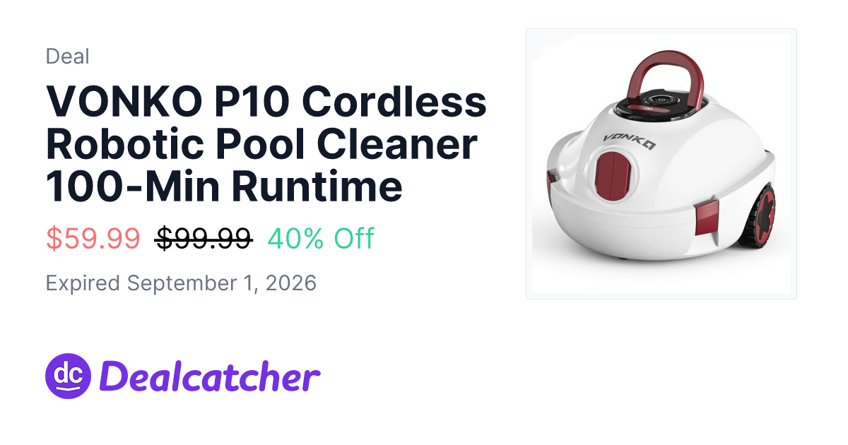 Amazon - VONKO P10 Cordless Robotic Pool Cleaner 100-Min Runtime $59.99