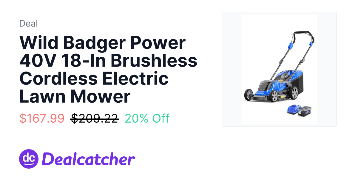 Amazon - Wild Badger Power 40V 18-In Brushless Cordless Electric Lawn Mower $167.99