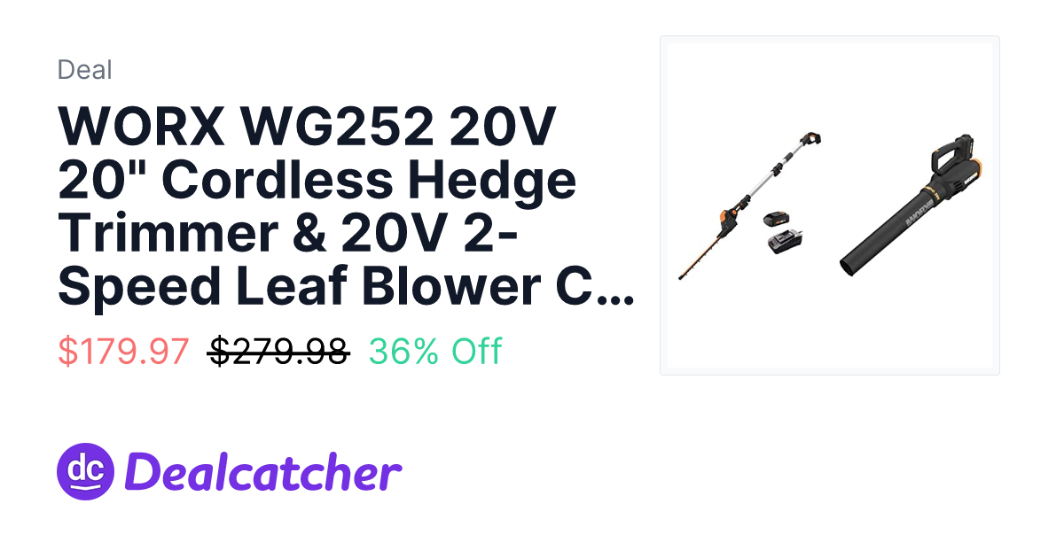 Amazon - WORX WG252 20V 20" Cordless Hedge Trimmer & 20V 2-Speed Leaf Blower Combo $179.97