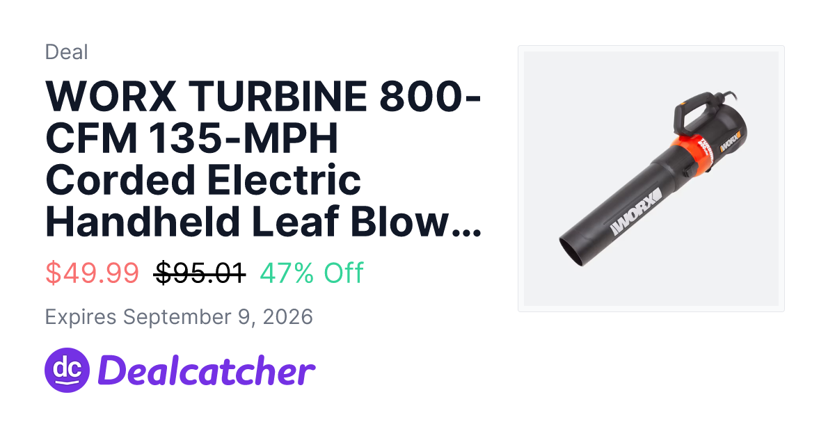 Lowes - WORX TURBINE 800-CFM 135-MPH Corded Electric Handheld Leaf Blower $49.99