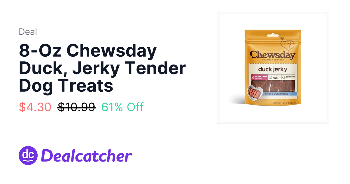 Amazon - 8-Oz Chewsday Duck, Jerky Tender Dog Treats $4.30