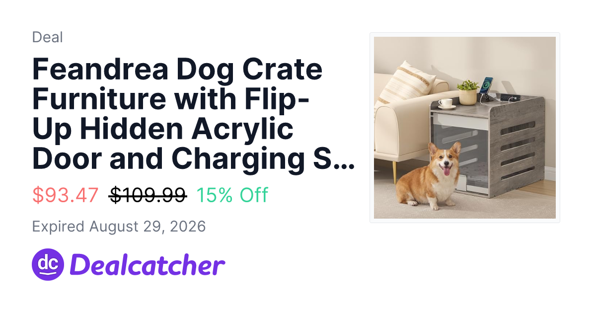 Amazon - Feandrea Dog Crate Furniture with Flip-Up Hidden Acrylic Door and Charging Station $93.47