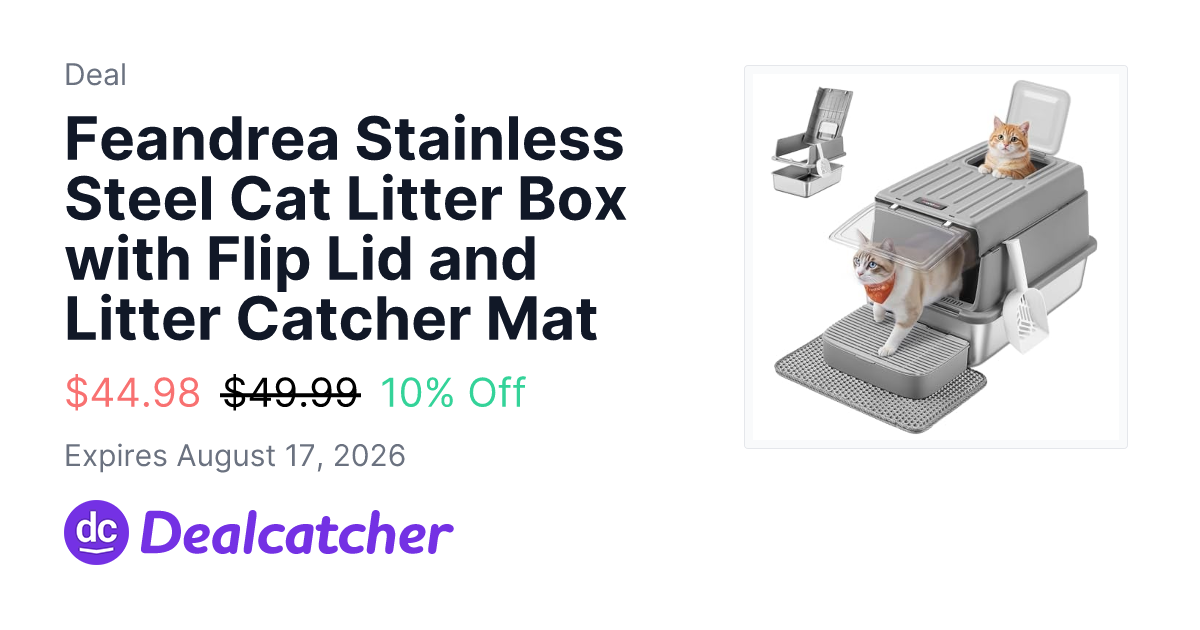 Amazon - Feandrea Stainless Steel Cat Litter Box with Flip Lid and Litter Catcher Mat $44.98