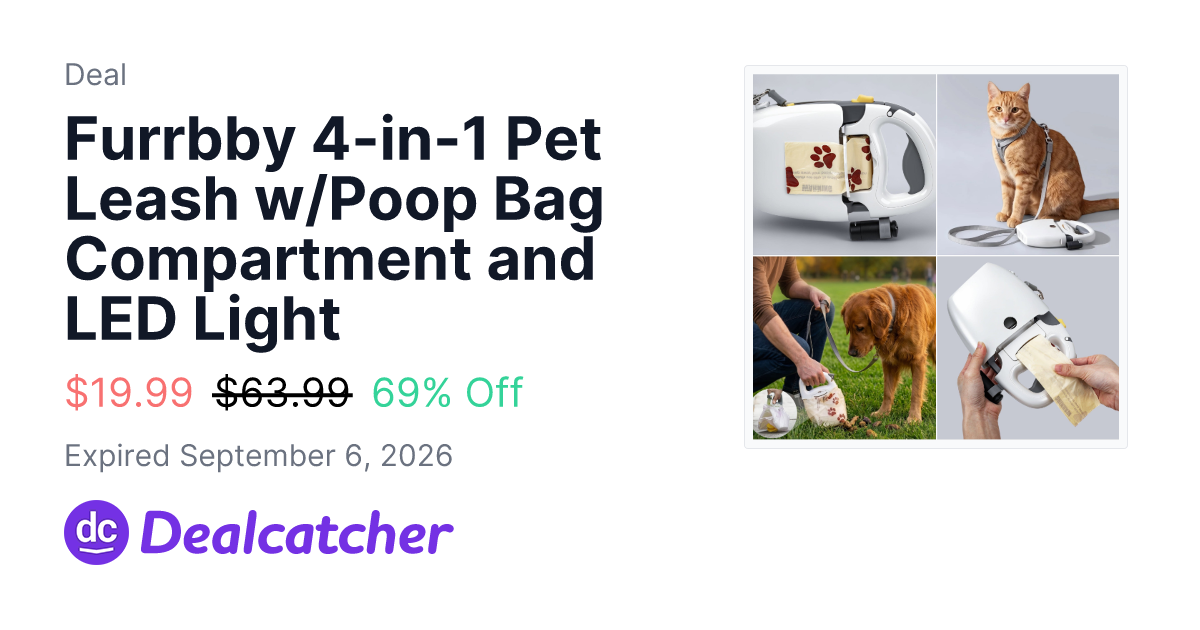 Furrbby - Furrbby 4-in-1 Pet Leash w/Poop Bag Compartment and LED Light $19.99