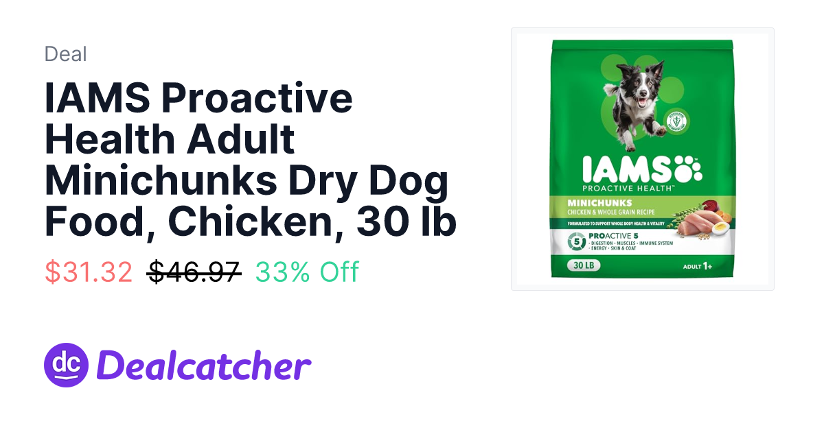 Amazon - IAMS Proactive Health Adult Minichunks Dry Dog Food, Chicken, 30 lb $31.32