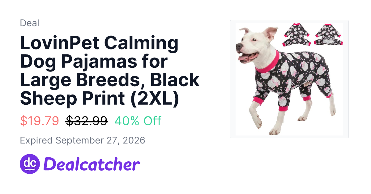 Amazon - LovinPet Calming Dog Pajamas for Large Breeds, Black Sheep Print (2XL) $19.79