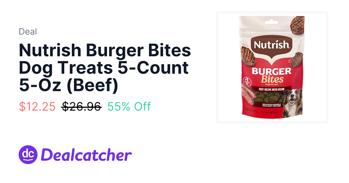 Amazon - Nutrish Burger Bites Dog Treats 5-Count 5-Oz (Beef) $12.25