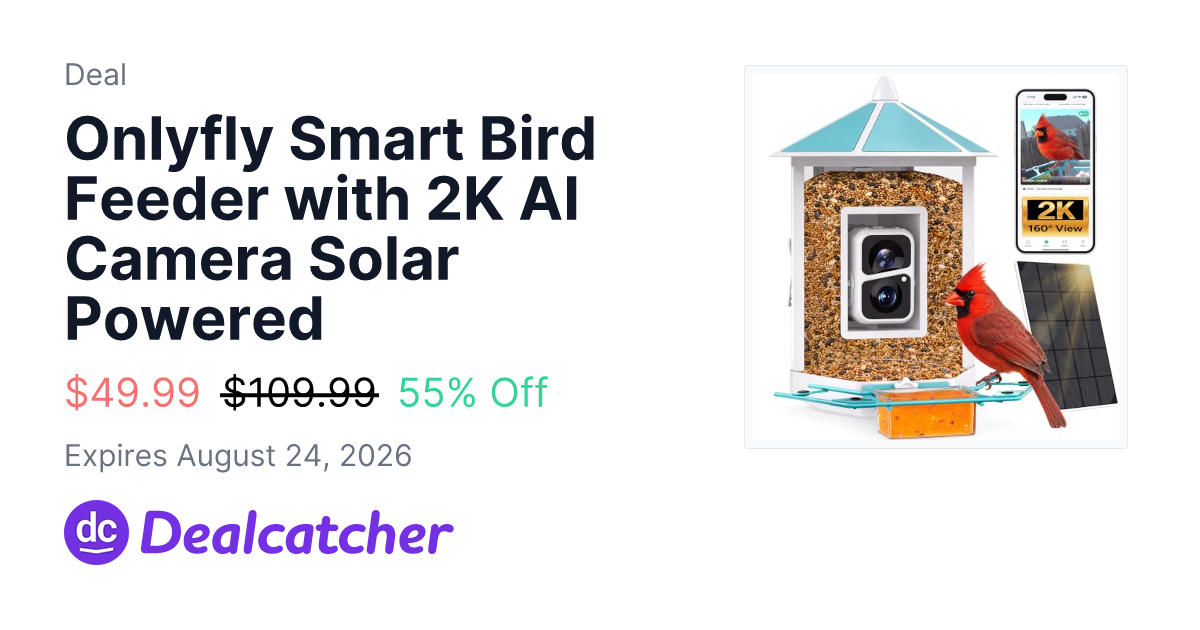 Amazon - Onlyfly Smart Bird Feeder with 2K AI Camera Solar Powered $49.99